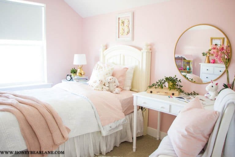 Pink and Gold Girls Bedroom - Honeybear Lane