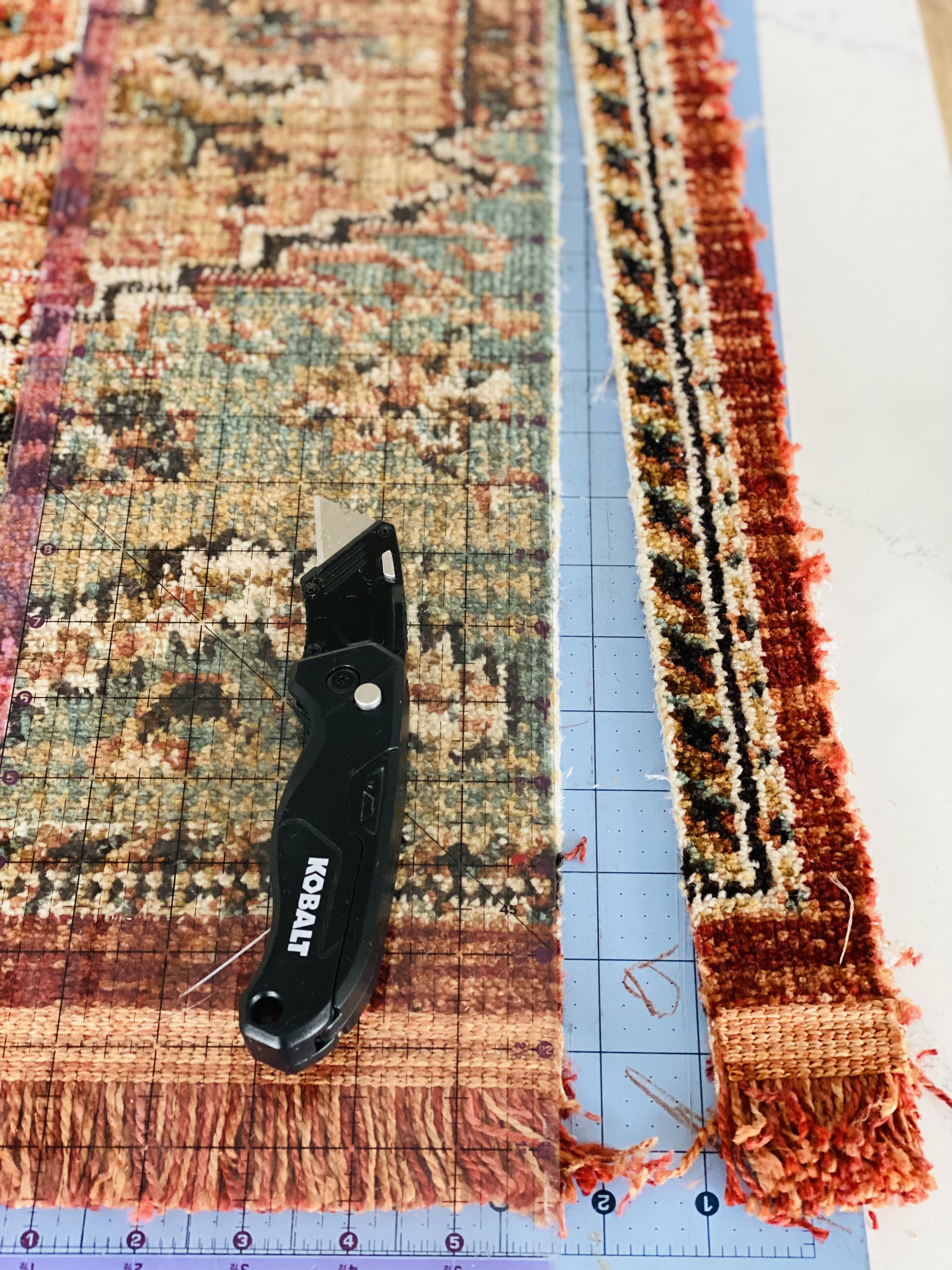 How to Trim a Rug to Fit a Small Space - Honeybear Lane